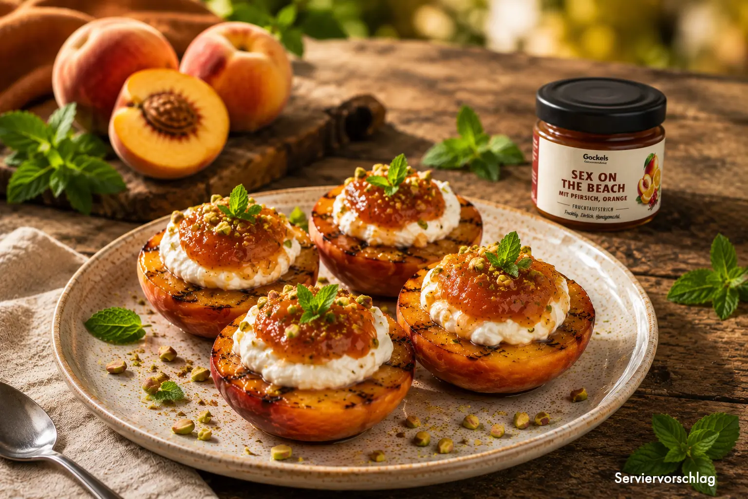 Gegrillte Pfirsiche mit Vanille-Mascarpone & Sex on the Beach Fruchtaufstrich