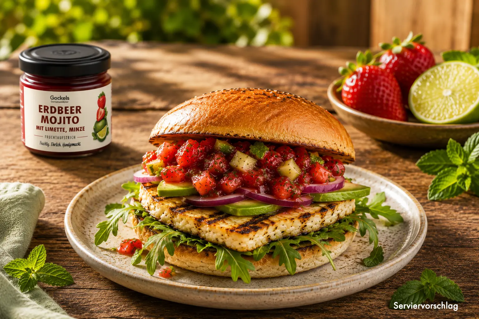 Halloumi-Burger mit Erdbeer-Mojito-Relish