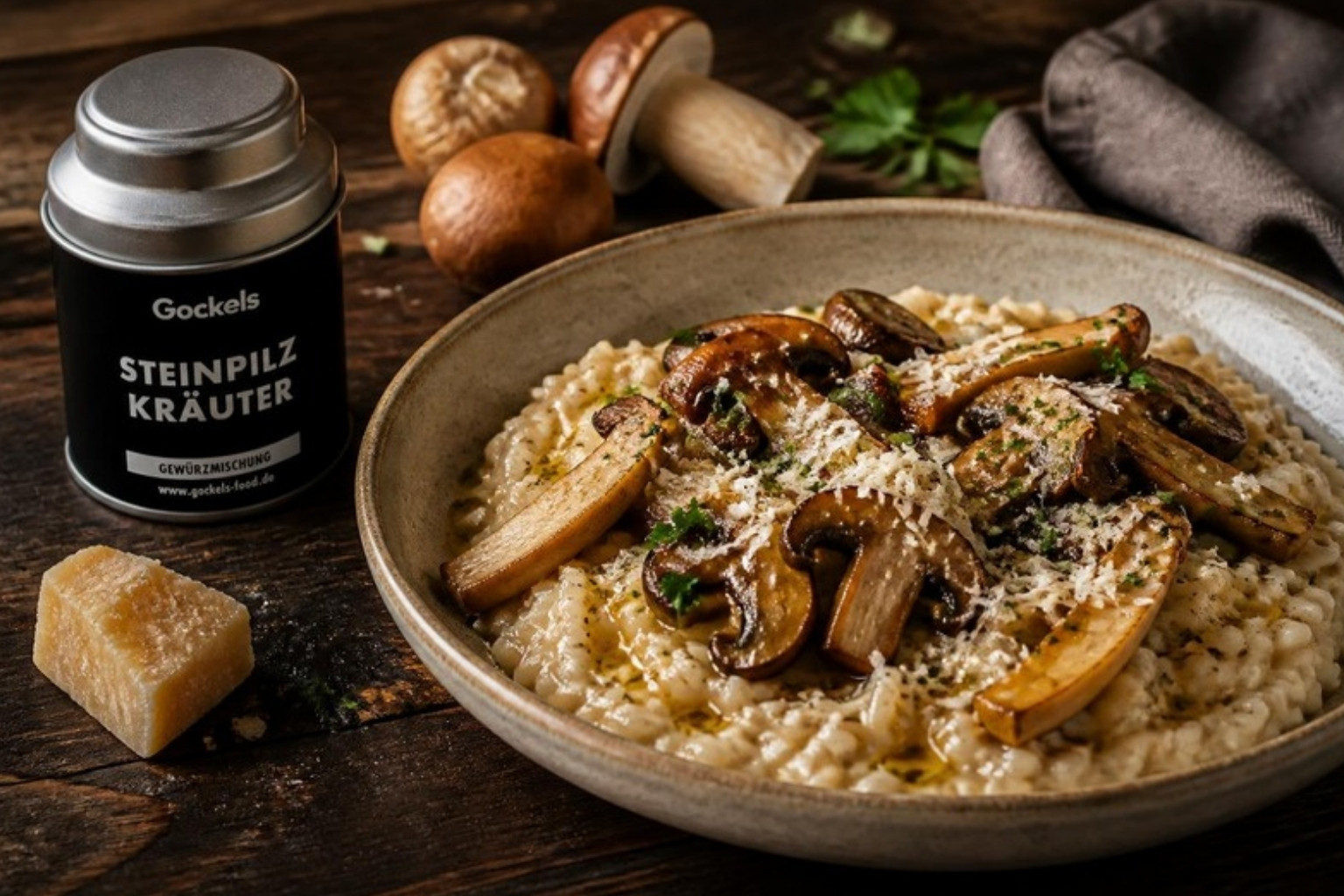 Cremiges Pilzrisotto mit Steinpilz Kräuter & Steinpilz Öl