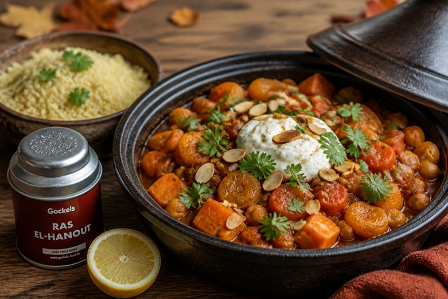 Gemüse-Tajine mit Ras El-Hanout, Kichererbsen & Aprikosen